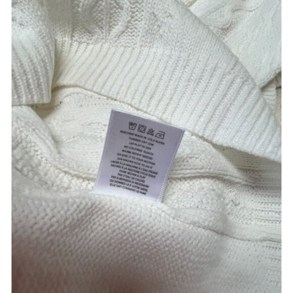 New Project Naadam White Mock neck Cable Knit Chunky Ruffle Sweater Women Large - Picture 10 of 10